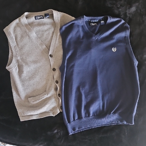 Chaps Gray Cardigan and Navy Sweater Vest Set - Picture 1 of 5